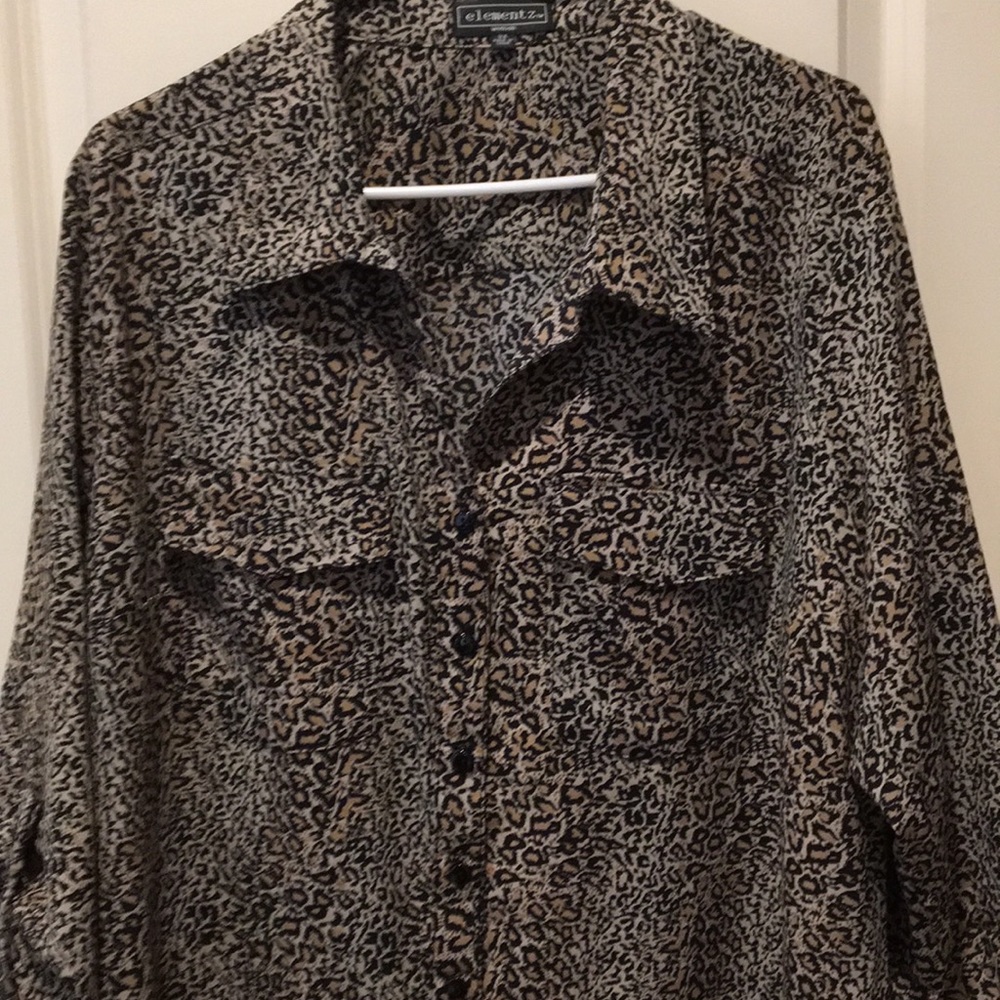 Elementz animal print button down collar top blouse 3/4 sleeves tab plus size 3X